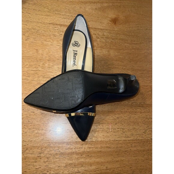 J. Renee Adena Navy Blue Patent Leather Pumps w/Gold-Tone Accents Size 8.5 Wide - Picture 7 of 8
